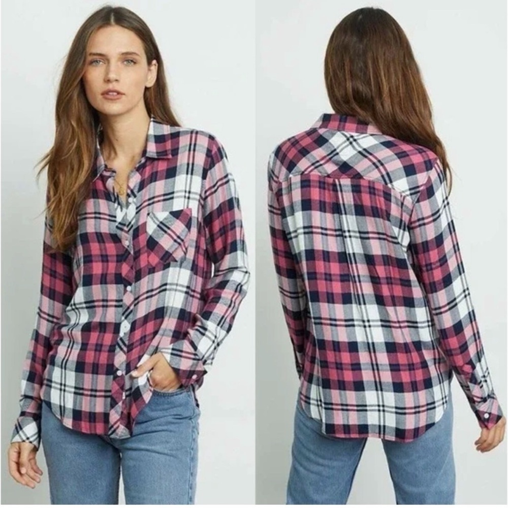 Rails Hunter Plaid Long Sleeve Button-Up Shirt Mulberry Indigo Flannel Sz Small